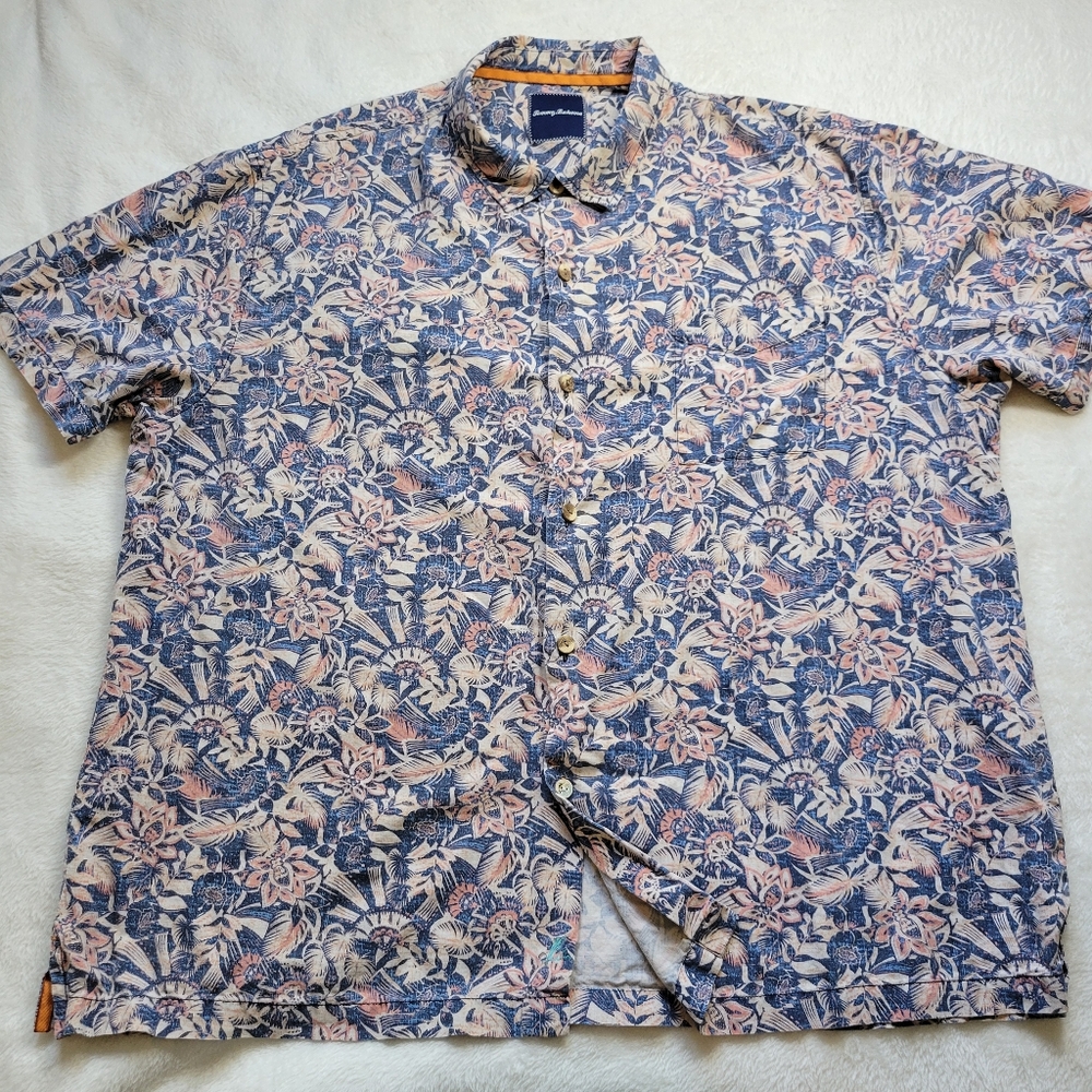 Tommy Bahama Shirt Mens 3XL Silk Floral All Over Pattern Hawaiian Blue Pink SS